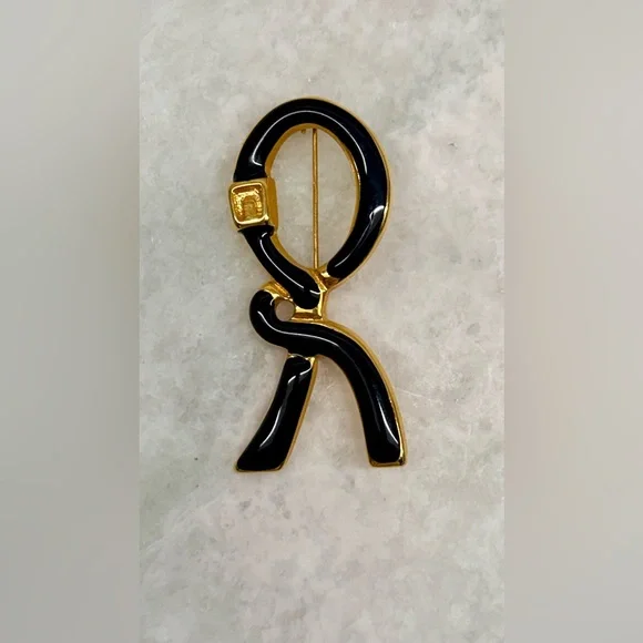 ROBERTA DI CAMERINO Vintage Grandmacore Blue Enamel Gold-Tone Metal Logo Brooch - Picture 16 of 16